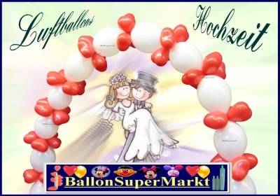 Luftballons Hochzeit, Hochzeitspaar mit Girlande aus Luftballons