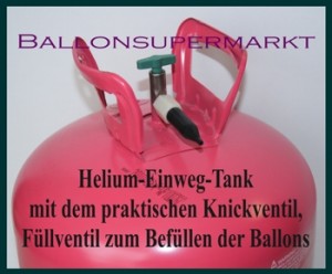 Heliumtank mit praktischem Knickventil. Durch Anknicken und Biegen entströmt das Heliumgas